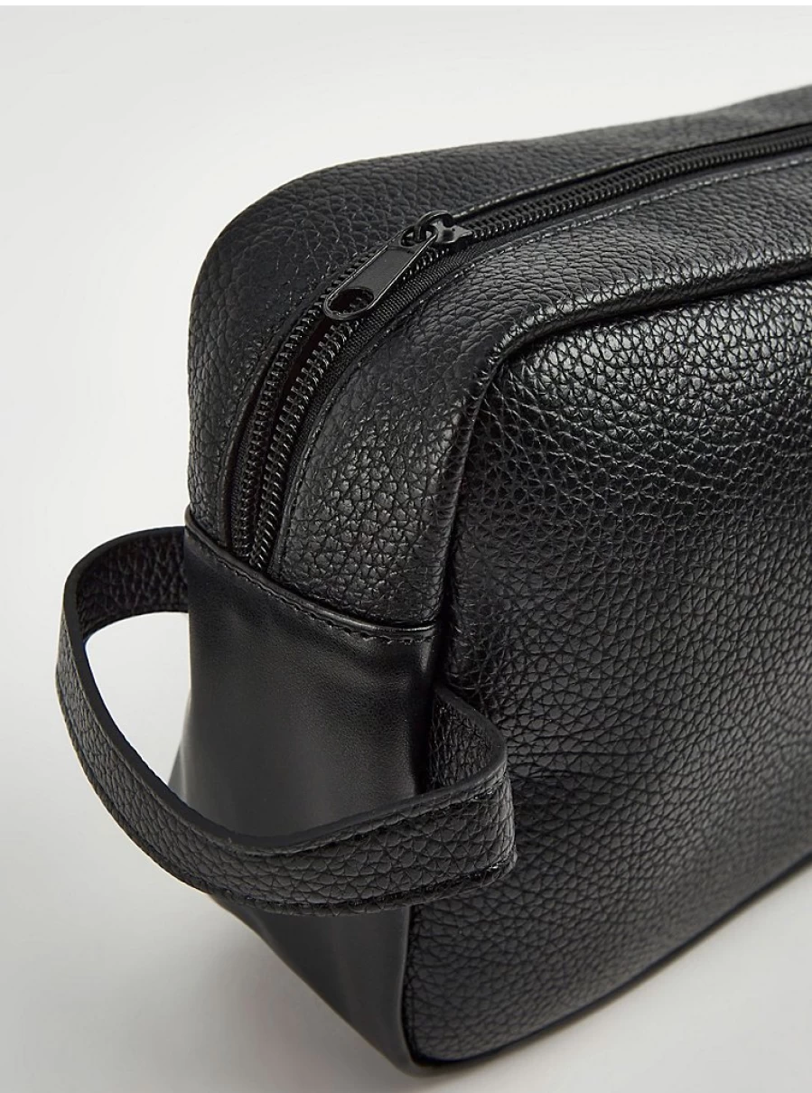 Men's Black Faux Leather Wash Bag | Travel Toiletry Pouch | George at ASDA