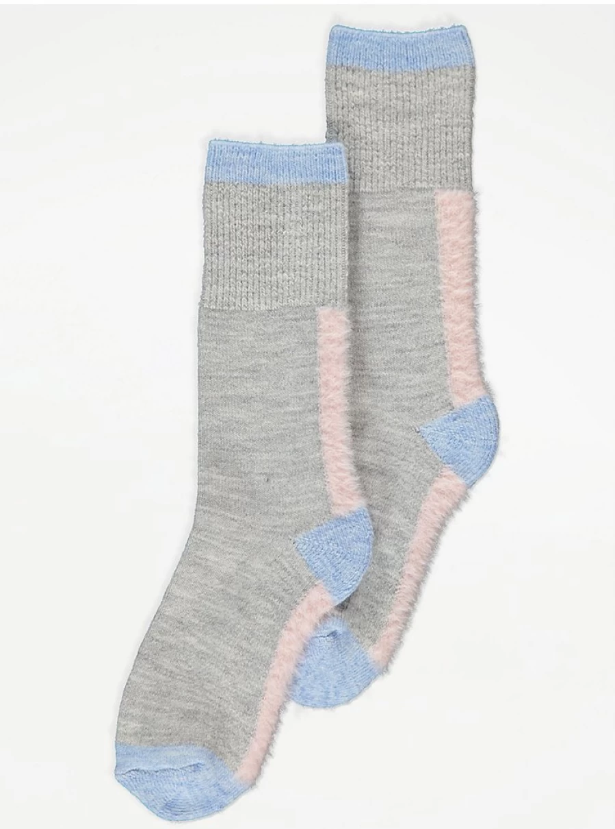 "George at Asda Grey Marl Colour Block Comfort Socks for Women & Men | Cozy Winter Socks"