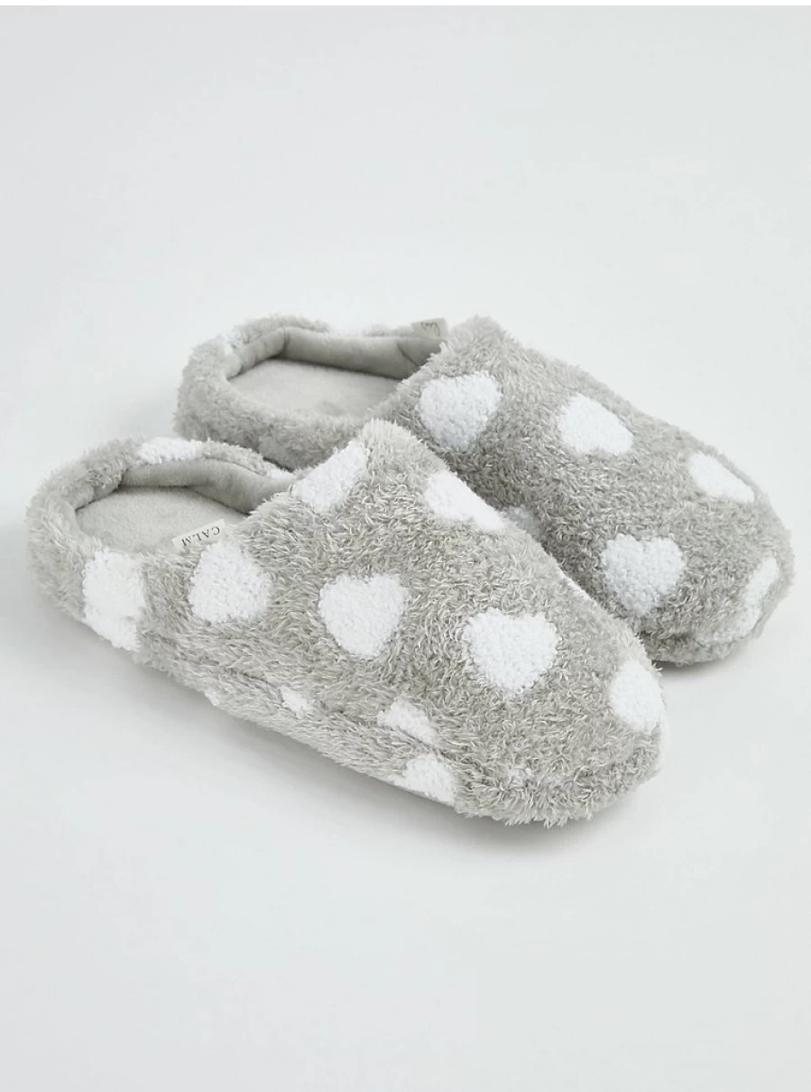 "George at Asda Grey Heart Borg Fleece Mule Slippers - Cozy Indoor Shoes Review"