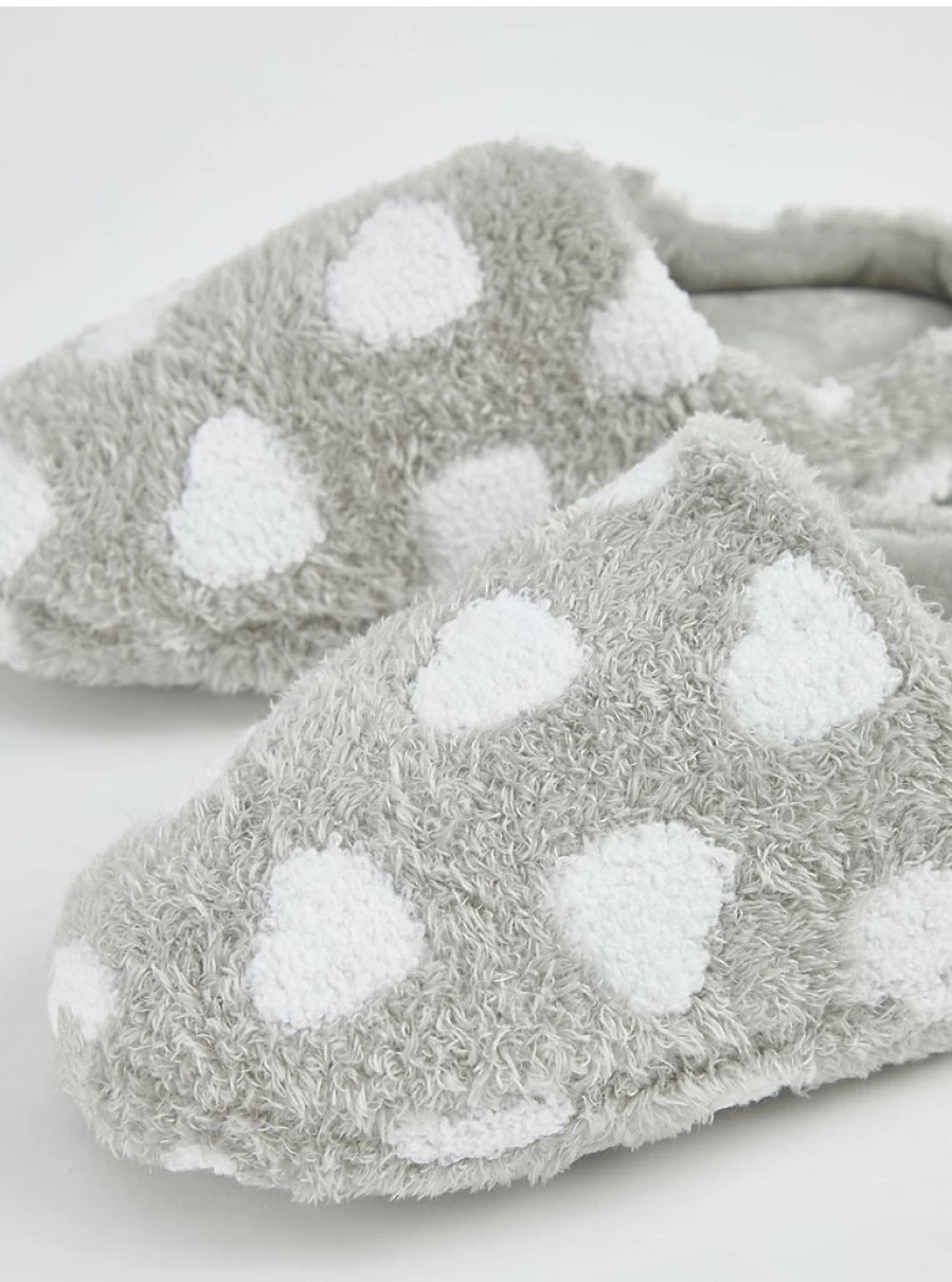 "George at Asda Grey Heart Borg Fleece Mule Slippers - Cozy Indoor Shoes Review"