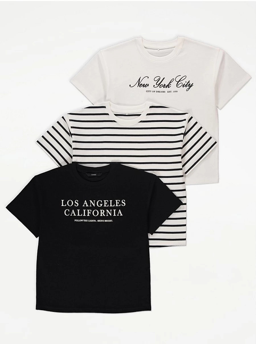 George at Asda Girls' New York Print T-Shirts 3-Pack | Kids' Fashion Review