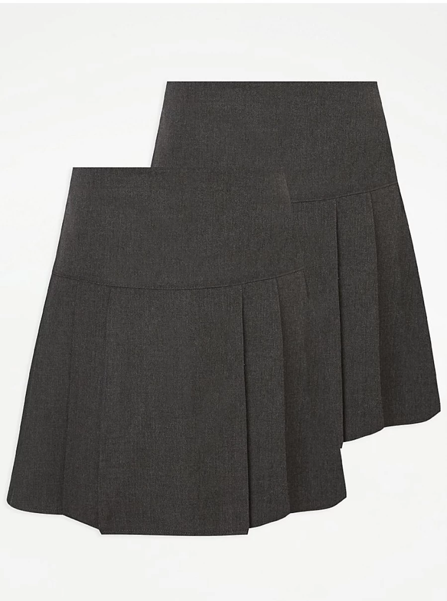 "George at Asda Girls' Grey Plus Size Pleated School Skirts 2-Pack | Comfort Fit Uniform Skirts"