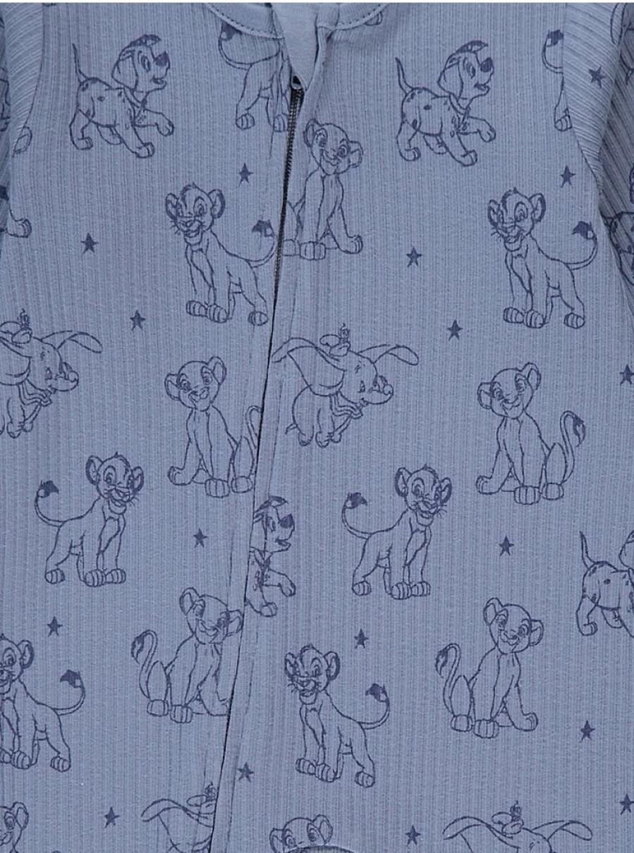 George at Asda Disney Baby Blue Character 2-Way Zip Ribbed Sleepsuits 3-Pack – Soft & Comfortable Pajama Set