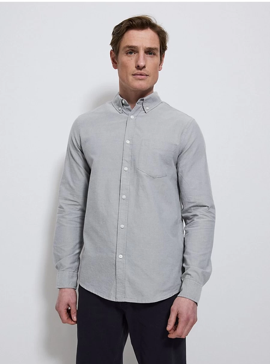 Men's Light Grey Oxford Shirt - Long Sleeve Regular Fit by George at Asda