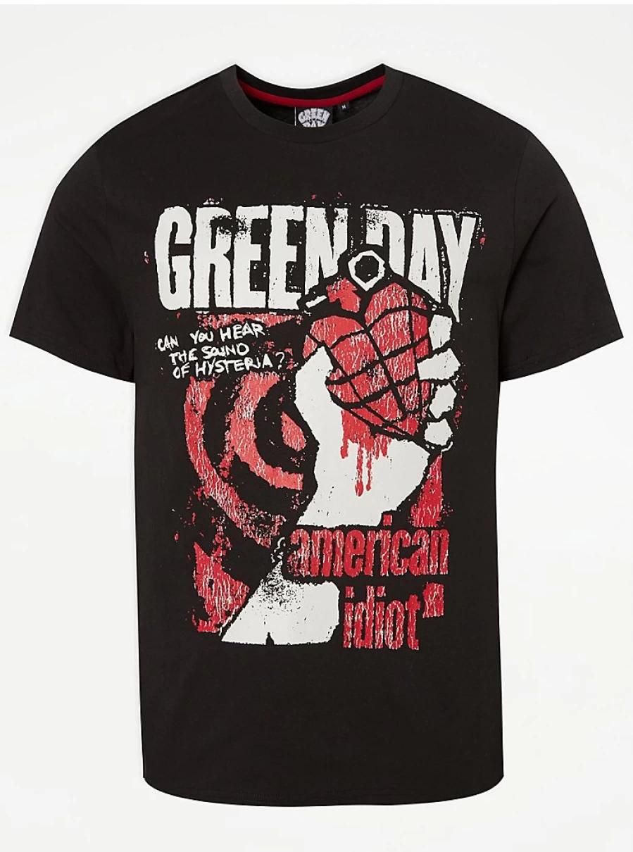 George at Asda Men's Green Day American Idiot Black Band Graphic T-Shirt - Official Merchandise