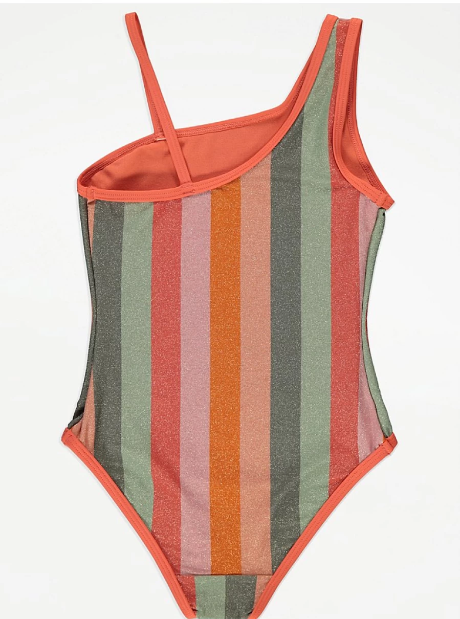 Girls' Striped Glitter Swimsuit with Matching Scrunchie | George at Asda