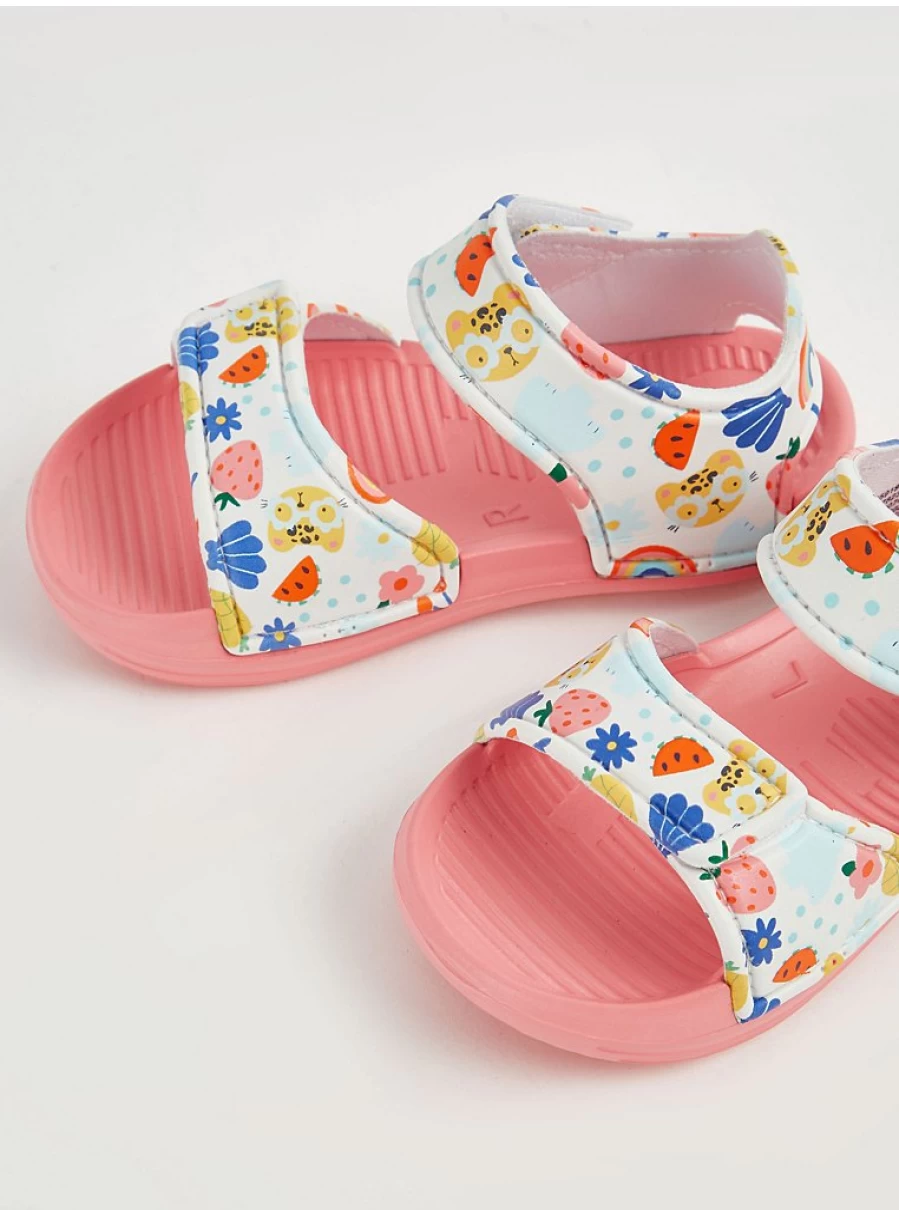 "George at Asda Girls' Pink Fruit Double Strap Sandals – Comfortable Kids' Summer Footwear"