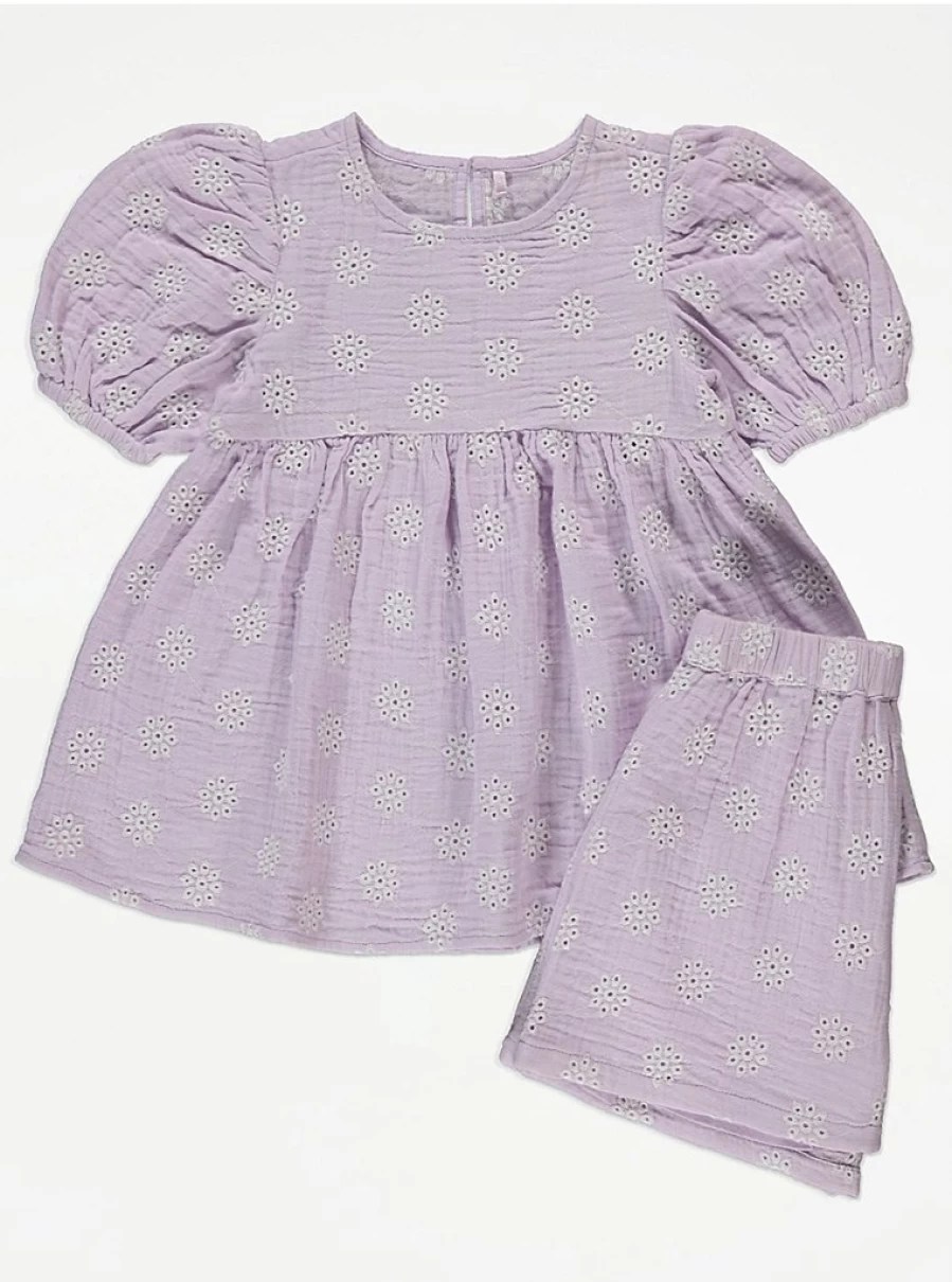 "George at Asda Girls' Lilac Broderie Lace Top and Shorts Set – Cute Kids Outfit Review"