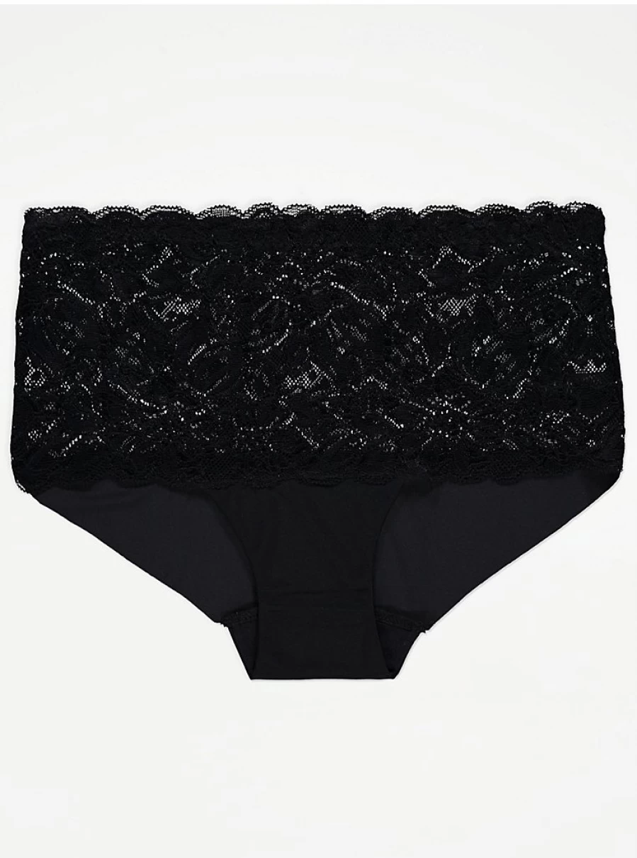 George at Asda Black Lace Midi Knickers 3-Pack - Women's Lingerie Set Comfortable & Stylish Underwear