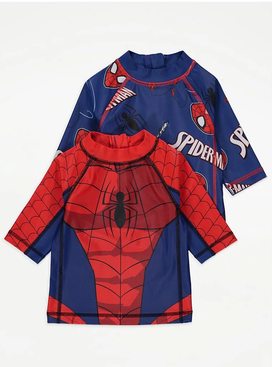 "George at Asda Boys' Marvel Spider-Man Swim Rash Guards 2-Pack for Kids"