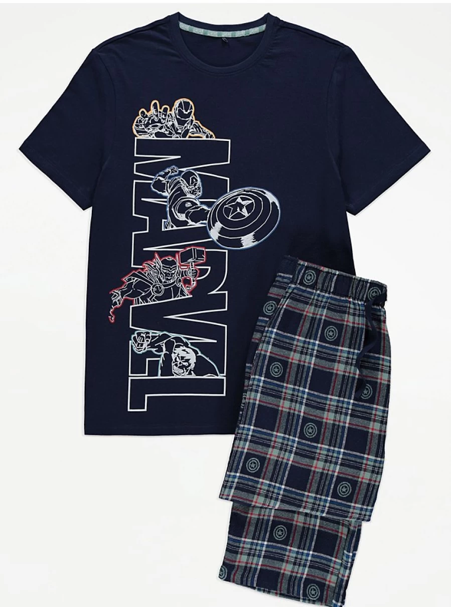 Men's Marvel Character Short Sleeve Brushed Pyjamas | George at Asda
