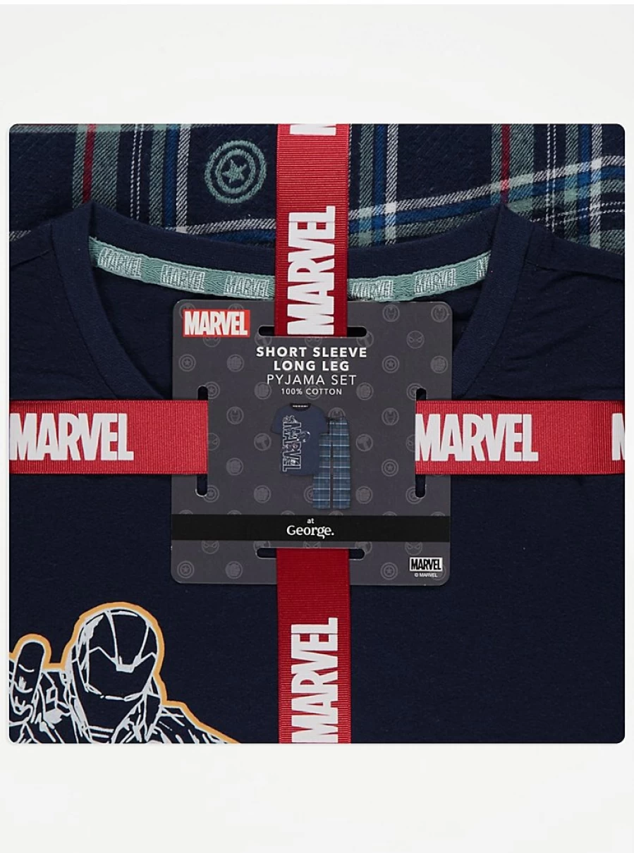 Men's Marvel Character Short Sleeve Brushed Pyjamas | George at Asda