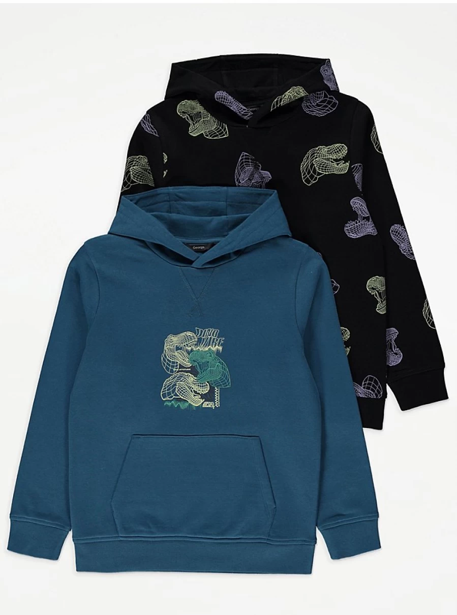 "George at Asda Boys' Dinosaur Hoodies 2-Pack | Kids' Graphic Pullover Sweatshirts"