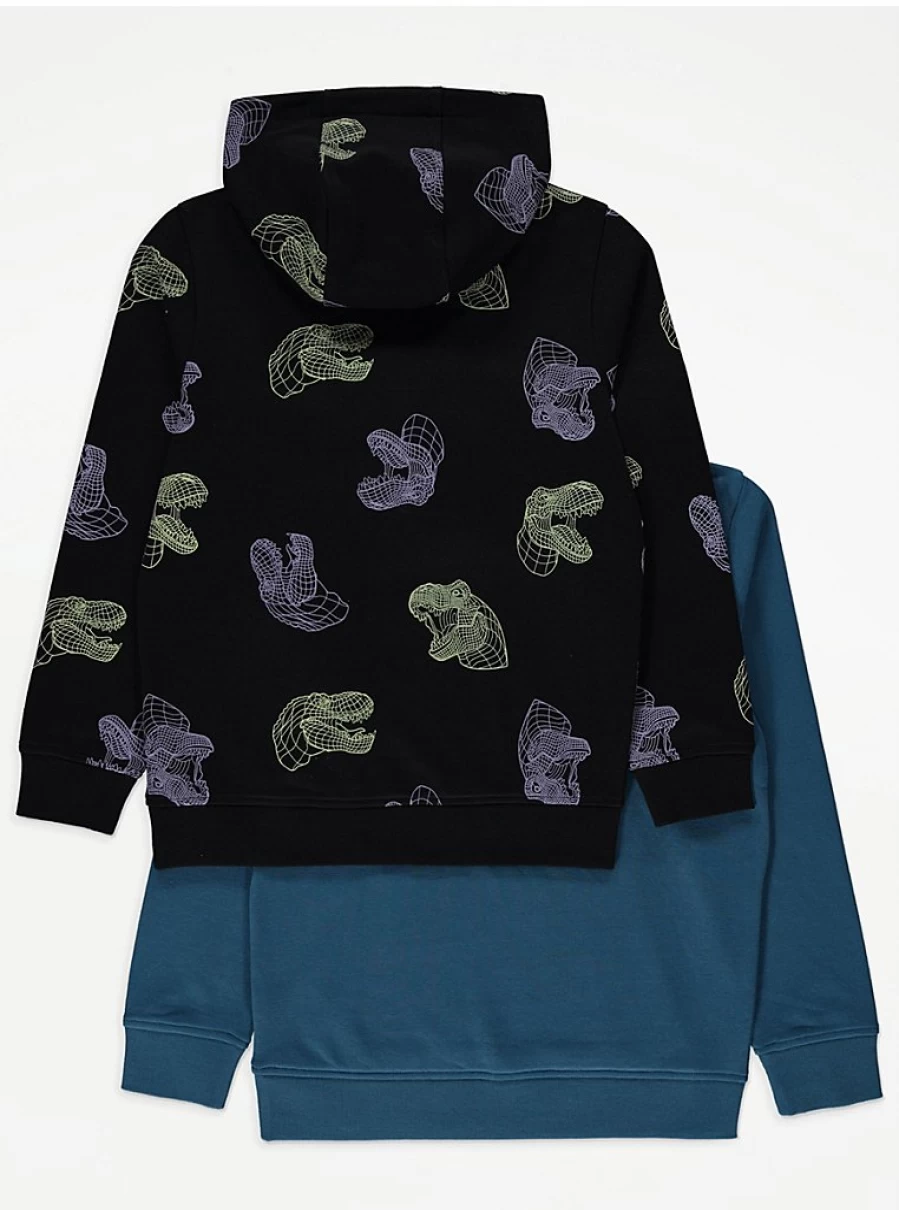 "George at Asda Boys' Dinosaur Hoodies 2-Pack | Kids' Graphic Pullover Sweatshirts"