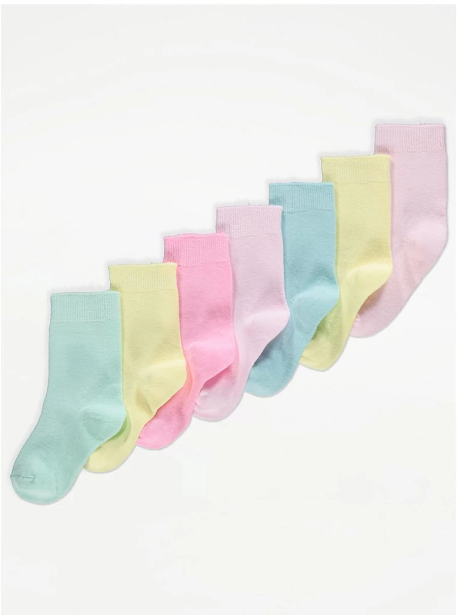 Pastel Cotton Ankle Socks 7-Pack for Kids by George at Asda - Soft & Comfortable Multi-Color Socks