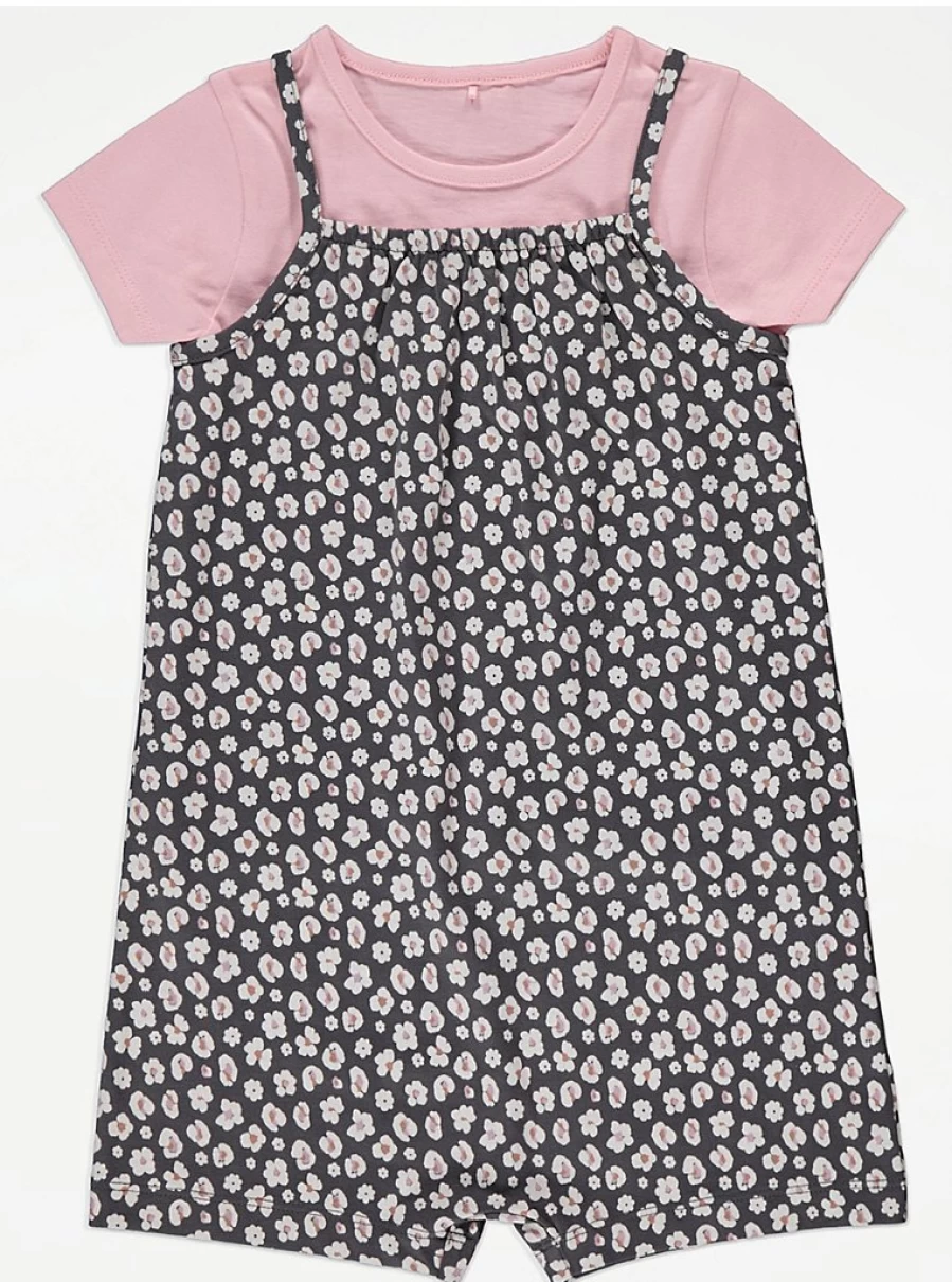 "George at Asda Girls' Black Floral Playsuit & T-Shirt Outfit – Kids' Floral Playsuit Set Review"