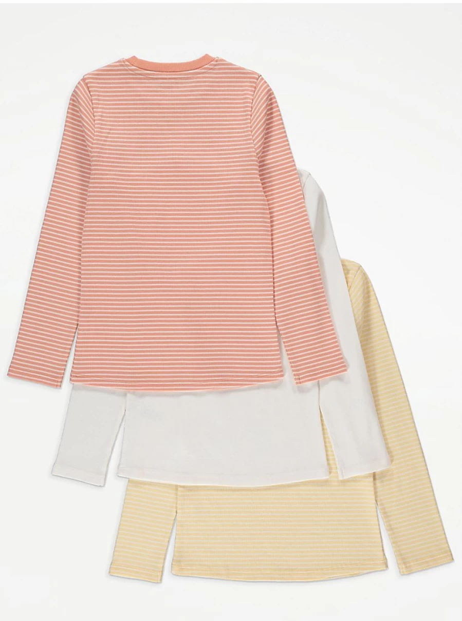 "George at Asda Girls' Striped Long Sleeve Tops 3-Pack | Comfortable & Stylish Kids Clothing"