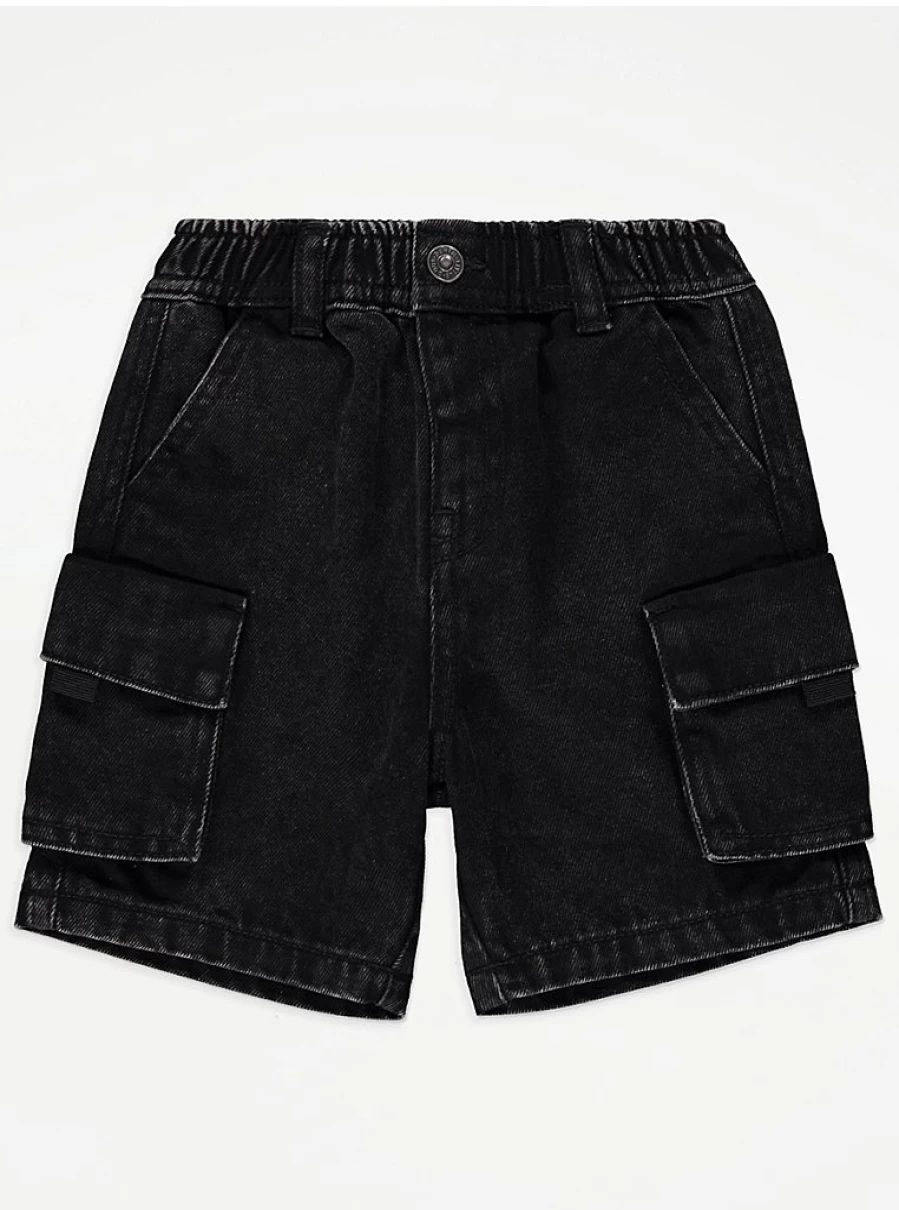 "George at Asda Boys' Black Cargo Denim Shorts – Comfortable & Durable Kids' Shorts"