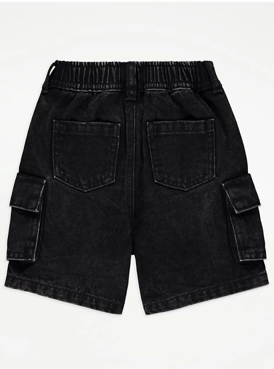 "George at Asda Boys' Black Cargo Denim Shorts – Comfortable & Durable Kids' Shorts"