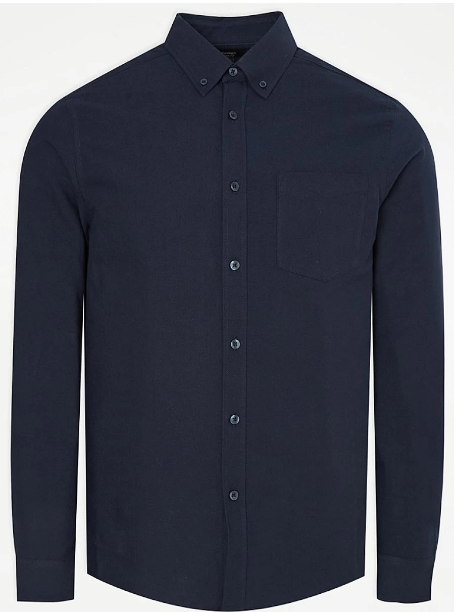 Men's Navy Slim Fit Long Sleeve Oxford Shirt by George at Asda – Comfort & Style