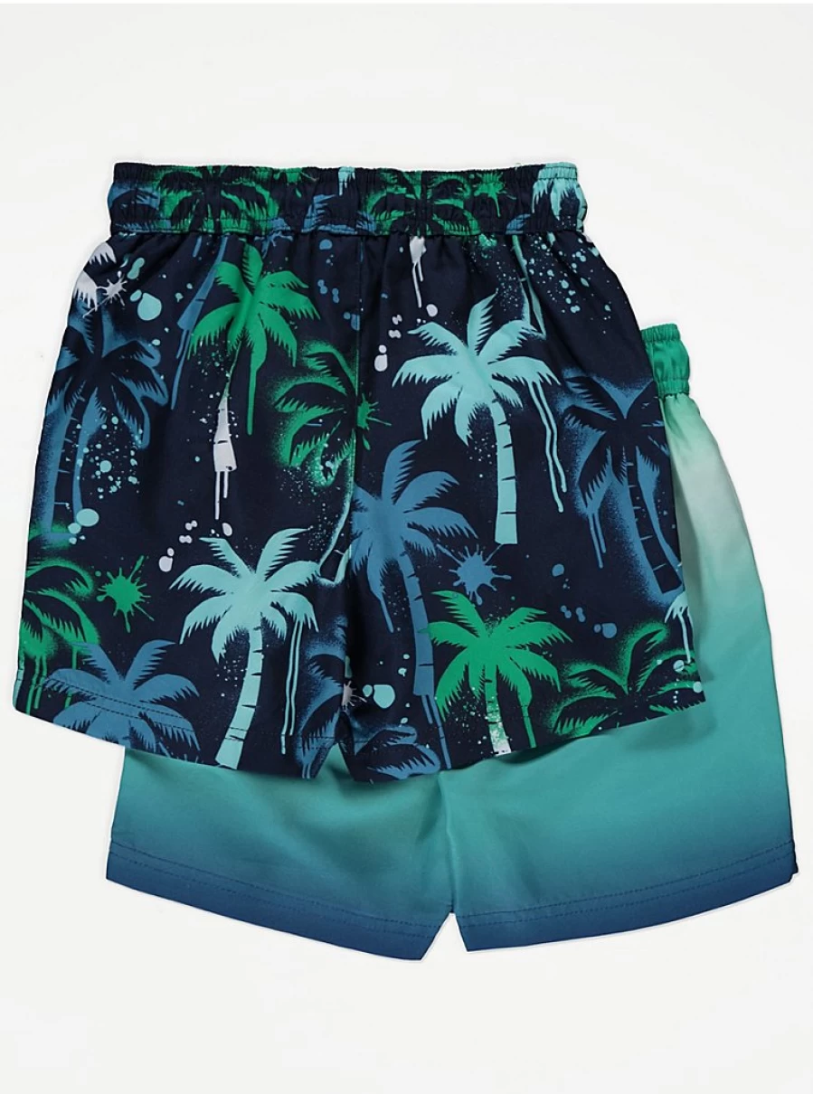Boys' Tie-Dye Ombre Palm Tree Swim Shorts 2-Pack | George at Asda