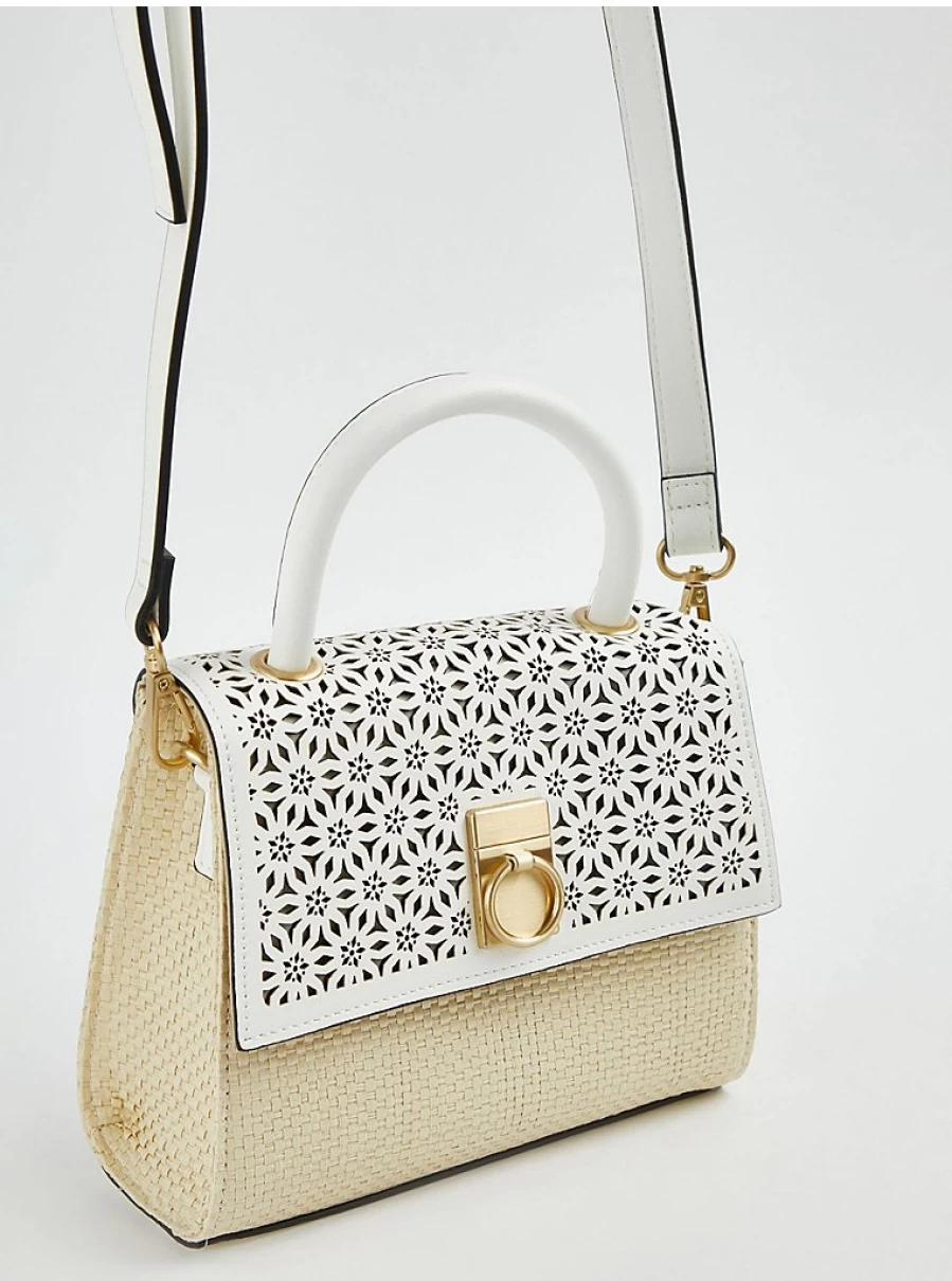 "George at Asda Women's White Laser Cut Straw Crossbody Bag – Stylish & Lightweight"