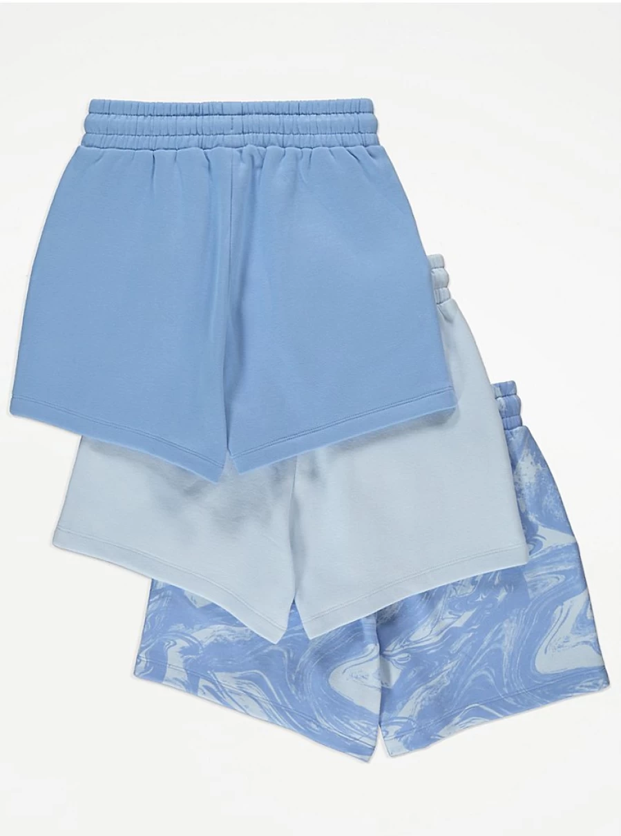 Girls' Blue Marble Heart Jersey Shorts 3-Pack | George at Asda | Comfort & Style