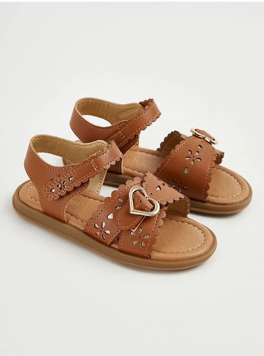 Girls Tan Scalloped Heart Sandals | George at Asda | Comfortable & Stylish Kids Footwear