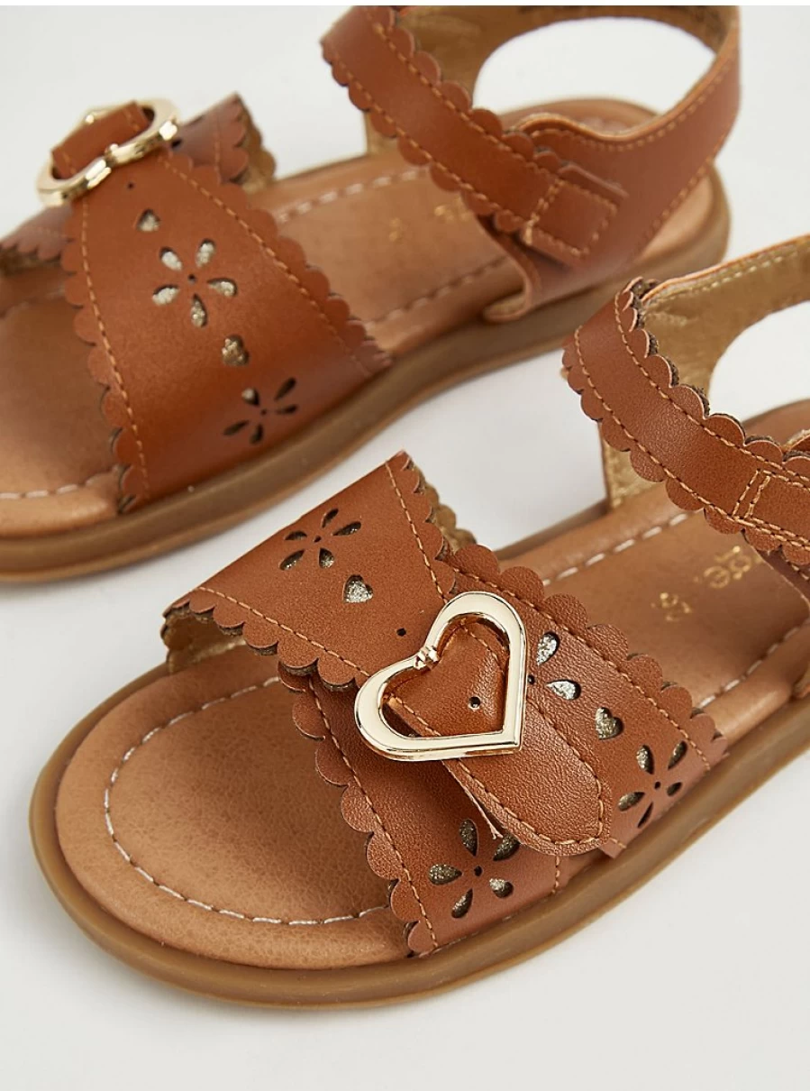 Girls Tan Scalloped Heart Sandals | George at Asda | Comfortable & Stylish Kids Footwear