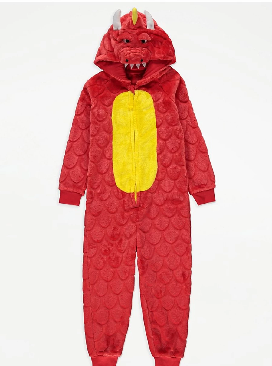 "George at Asda Boys Red Dragon Fleece Onesie – Warm Kids Pajamas Review"