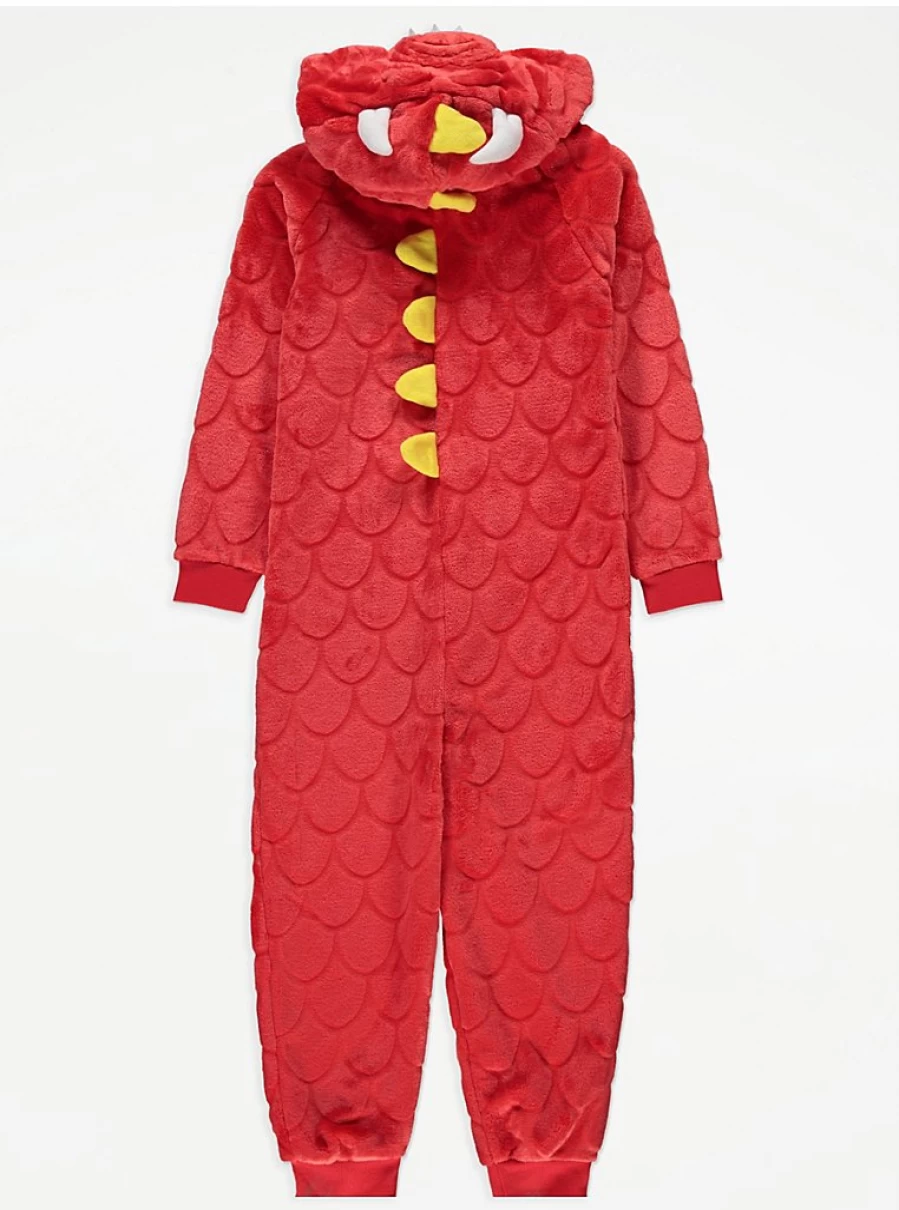 "George at Asda Boys Red Dragon Fleece Onesie – Warm Kids Pajamas Review"