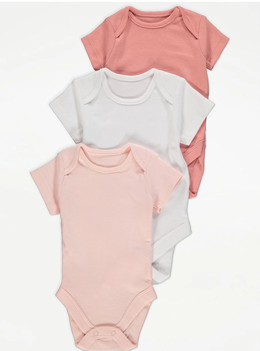 "George at Asda Baby Girls' Pink Short Sleeve Bodysuits 3-Pack | Soft Cotton Infant Onesies"