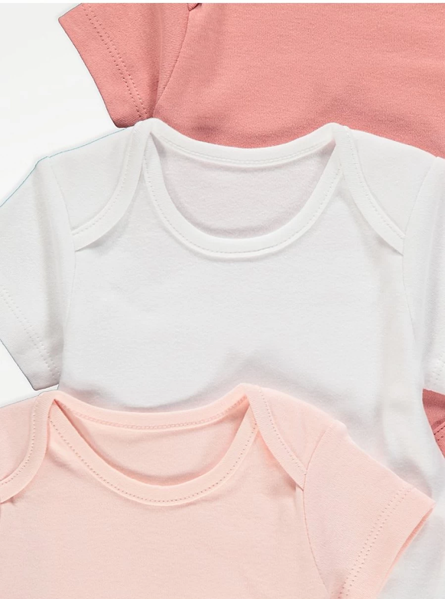 "George at Asda Baby Girls' Pink Short Sleeve Bodysuits 3-Pack | Soft Cotton Infant Onesies"