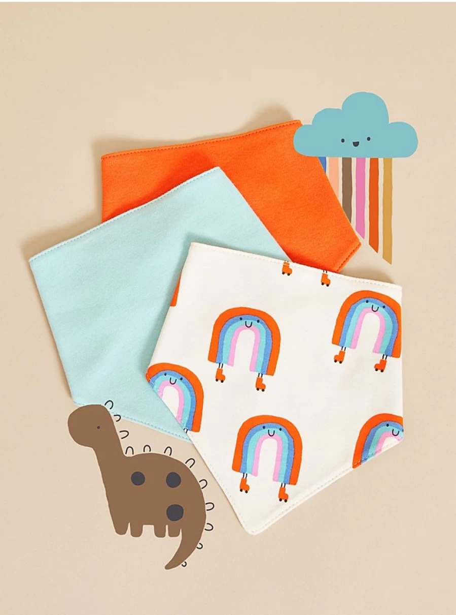 George at Asda Little Angels Bright Dribble Bibs 3 Pack - Soft Baby Bibs for Drool & Messy Feeding