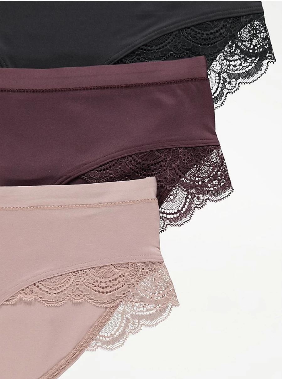 "George at Asda Lace Trim Comfort Short Knickers 3-Pack | Soft Women's Underwear | Breathable Cotton Lingerie Set"