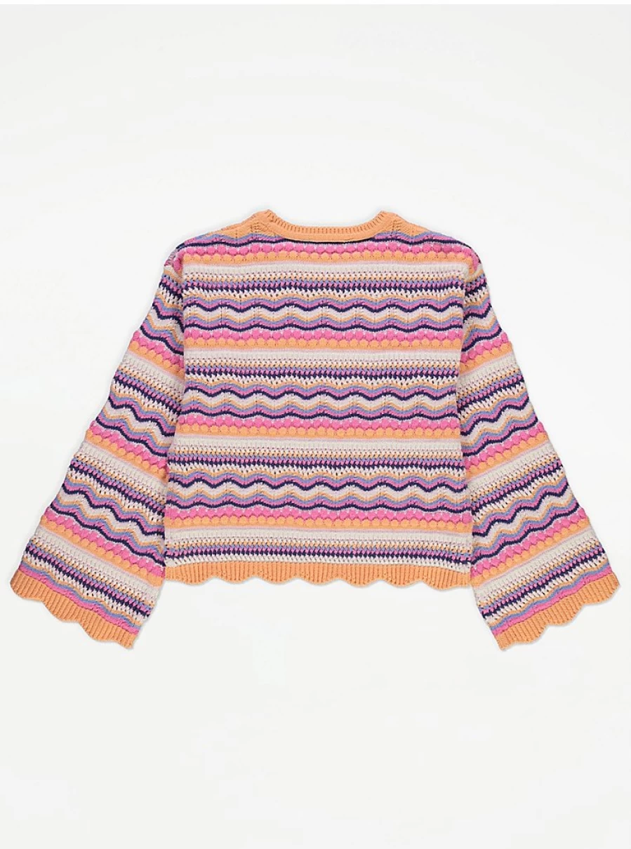 Bright Striped Crochet Scallop Edge Jumper for Kids by George at Asda