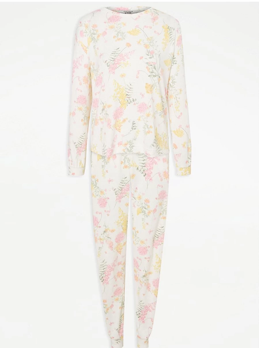 "George at Asda Women's Bright Floral Brushed Long Sleeve Pyjama Set - Comfortable Sleepwear & Loungewear"
