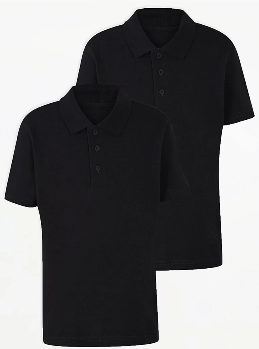 "George at Asda Black Short Sleeve Polo Shirts 2-Pack for School | Comfortable & Durable Uniform Essentials"