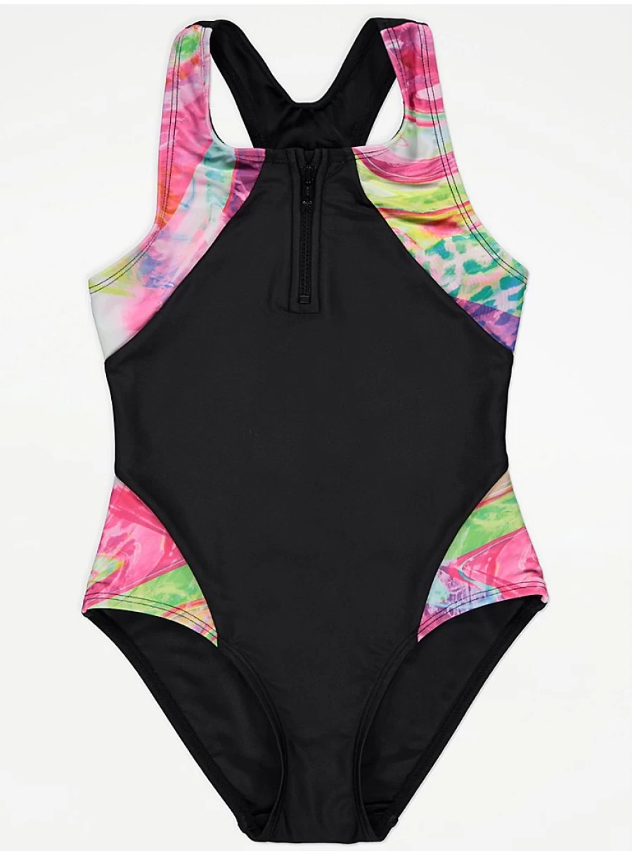 "George at Asda Girls' Bright Swirl Trim Zip Neck Swimsuit – Reviews & Features"