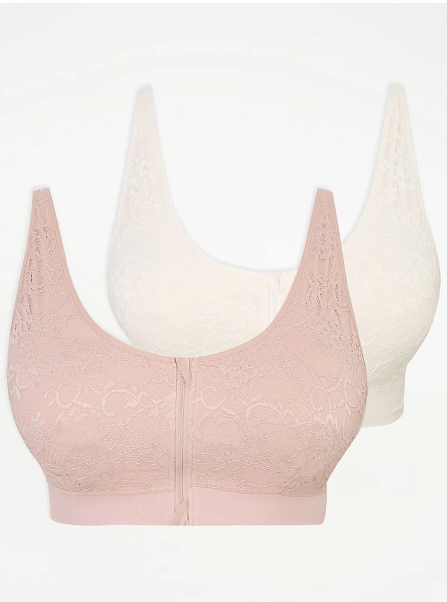"George at Asda Women's Post-Surgery Comfort Bras 2-Pack – Front Zip Lace Lingerie"