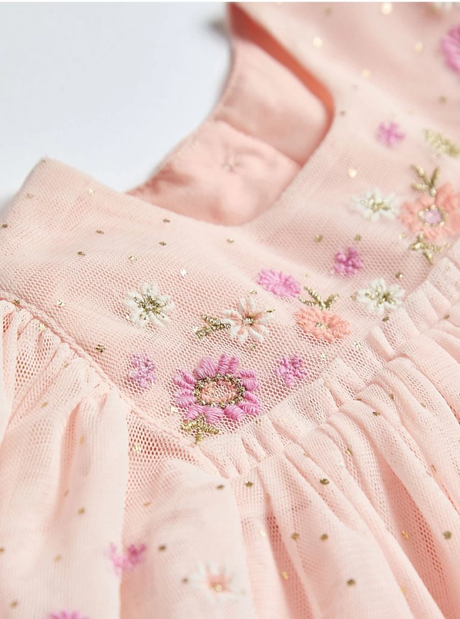 "George at Asda Baby Girls' Light Pink Floral Embroidered Spot Dress – Reviews & Details"