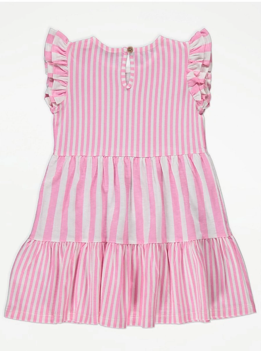 Girls Pink Striped Tiered Dress with Frill Sleeves | George at Asda | Kids Fashion