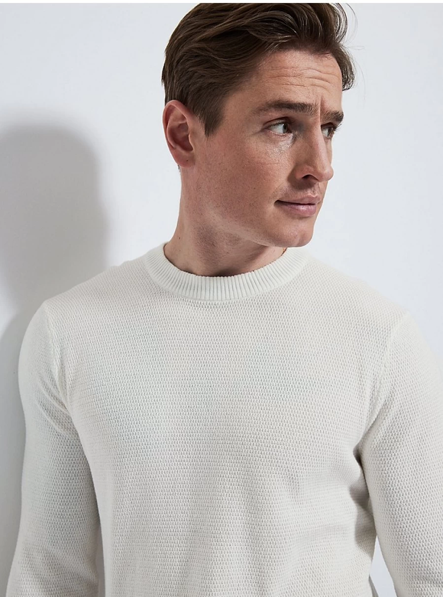 "George at Asda Men's Ivory Textured Knit Jumper – Soft Comfortable Pullover Sweater"