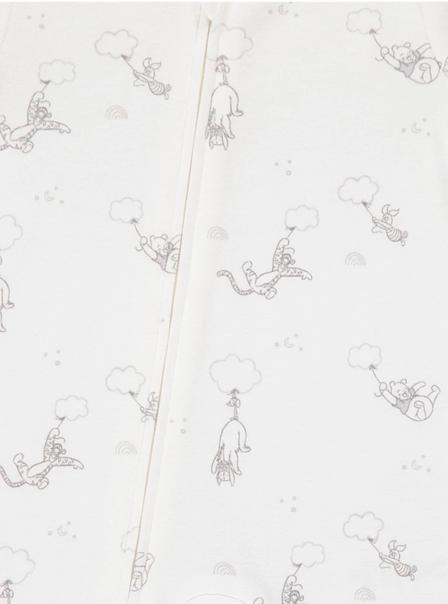 George at Asda Disney Winnie The Pooh Baby Sleepsuits 2-Pack - White 2-Way Zip Pajamas for Infants