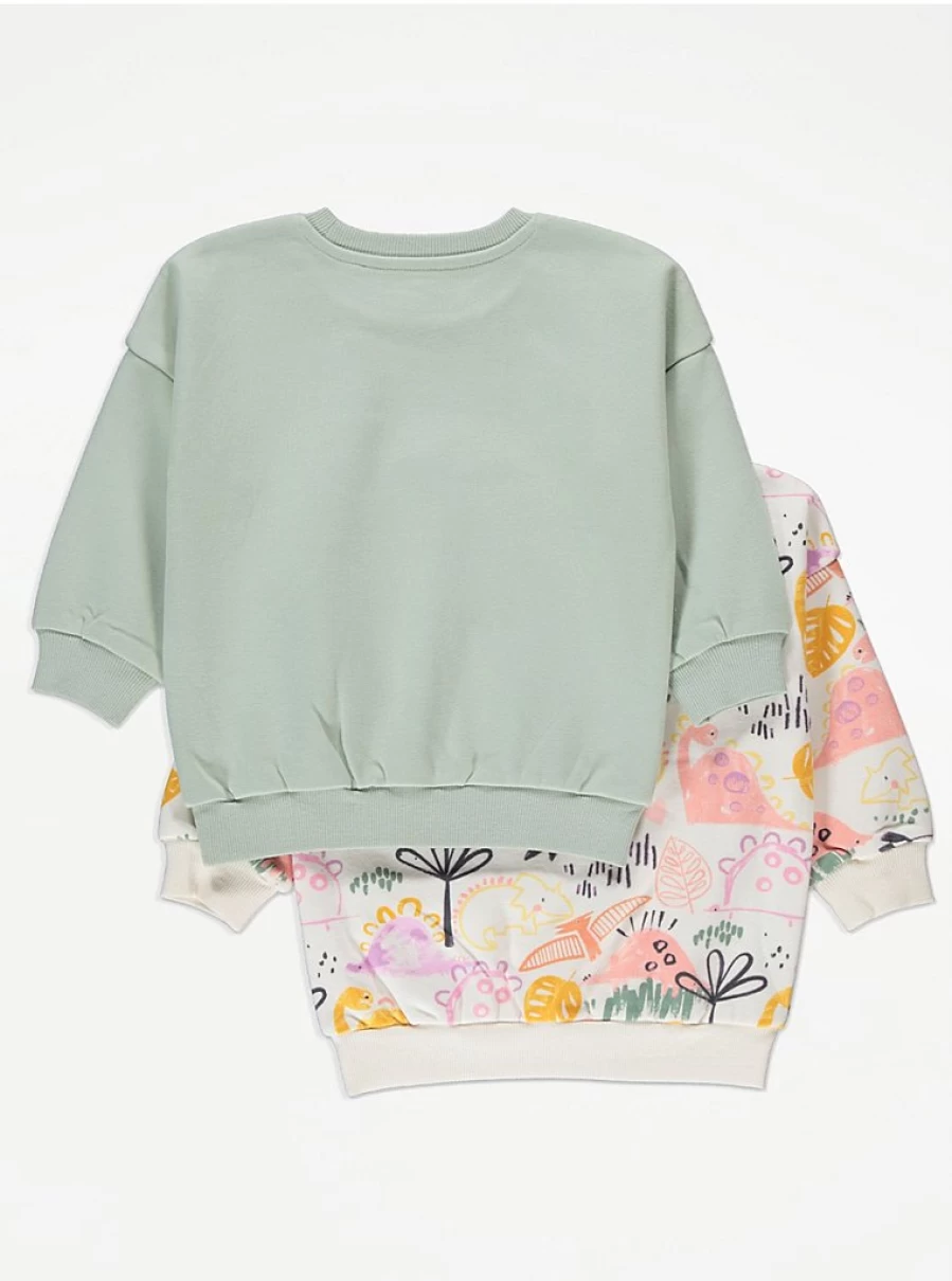 Girls' Bright Dinosaur Sweatshirt & Leggings Outfit 2-Pack | George at Asda | Kids' Playwear Set