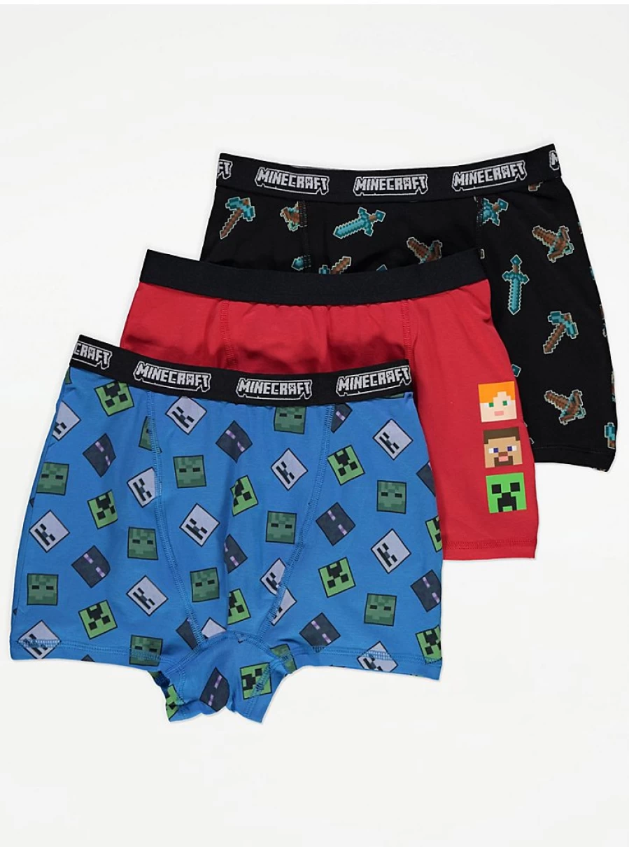 "George at Asda Boys' Minecraft Printed Trunks 3-Pack | Kids' Comfort Underwear"