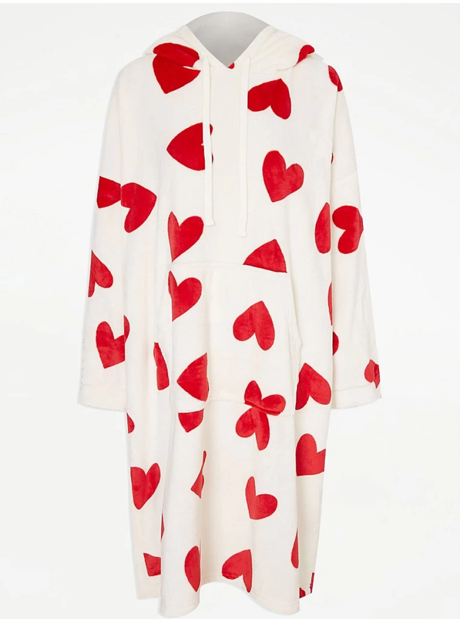 "George at Asda White Heart Valentine's Snuggle Hoodie - Cozy Loungewear & Romantic Gift Idea"