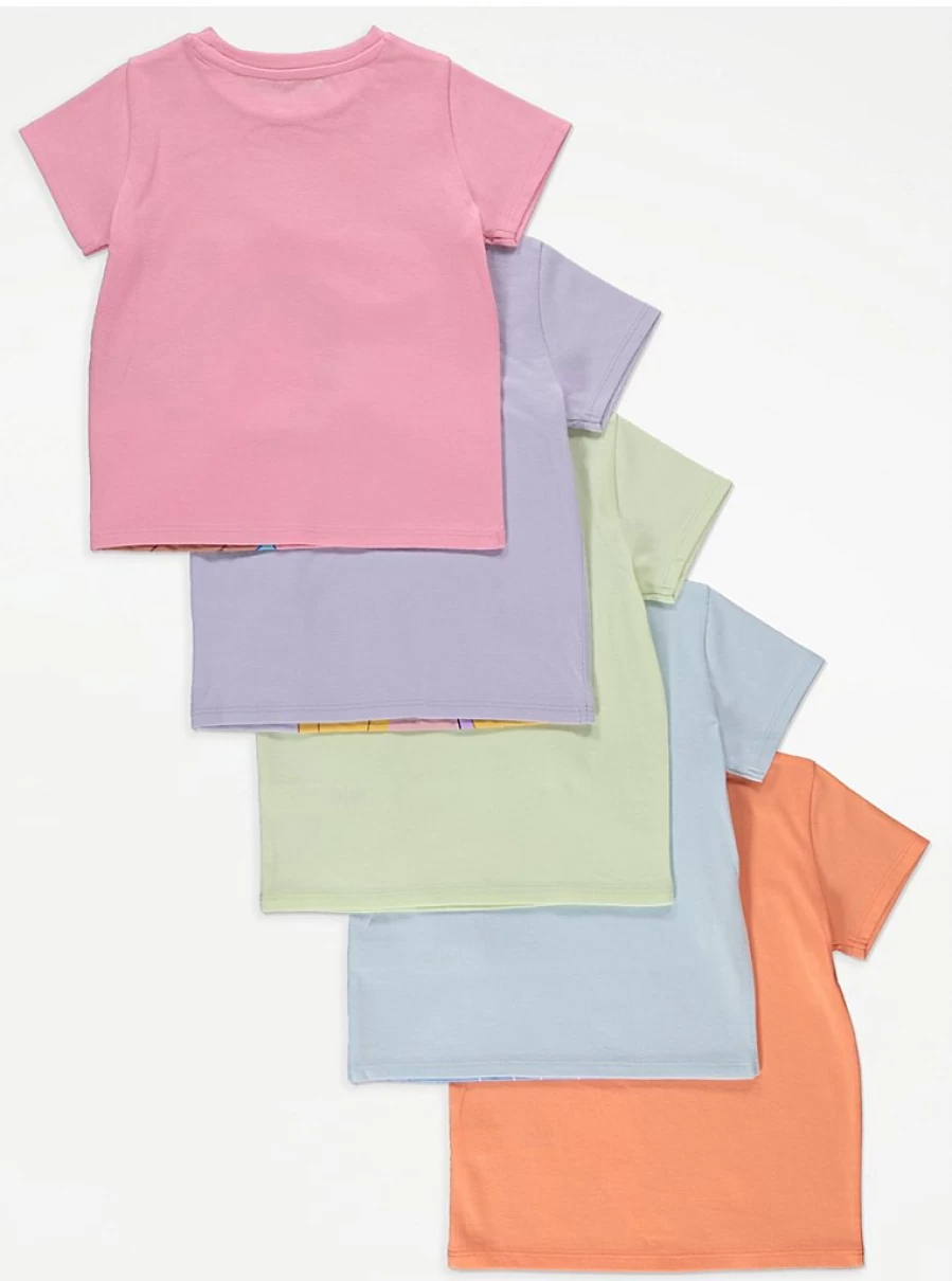 George at Asda Disney Princess Pastel T-Shirts 5 Pack for Girls | Kids' Cotton Casual Tee Set