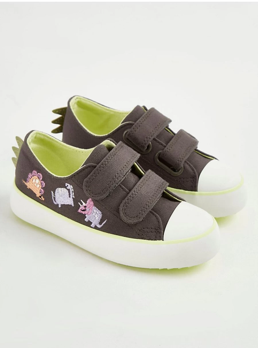 Boys' Grey Dinosaur Spike Double Strap Cupsole Trainers | George at Asda Kids Shoes