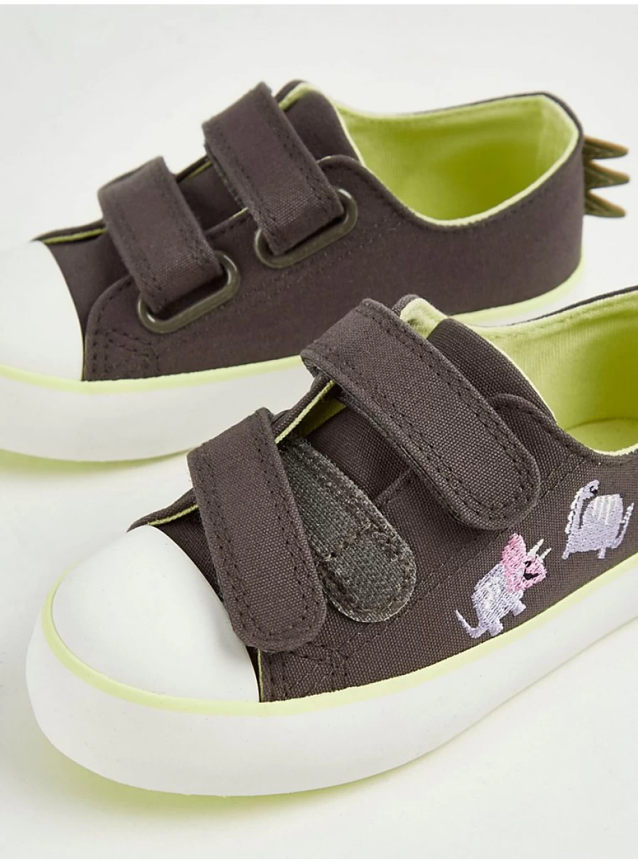 Boys' Grey Dinosaur Spike Double Strap Cupsole Trainers | George at Asda Kids Shoes